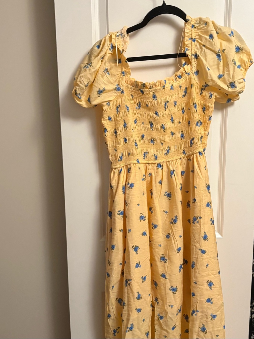 Yellow Floral Puff-Sleeve Dress
